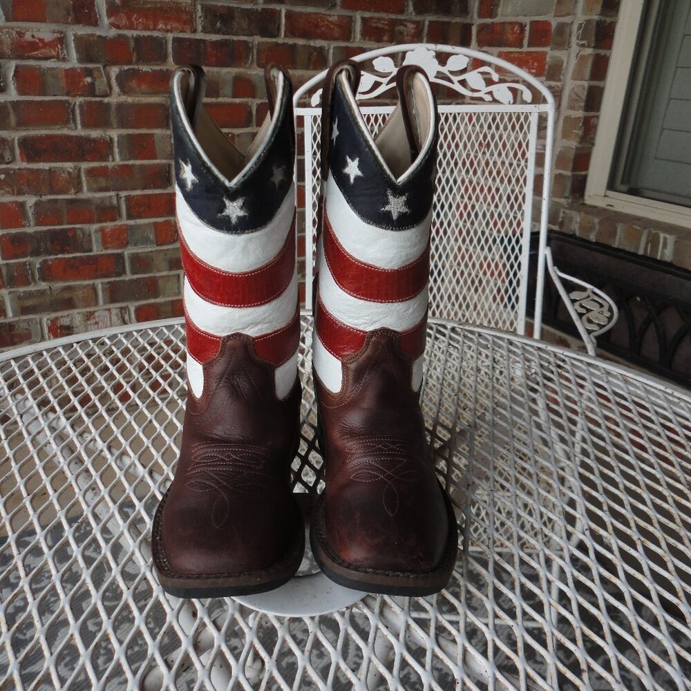 OLD WEST Children's Patriotic American Flag Leather Western Boots Size 12